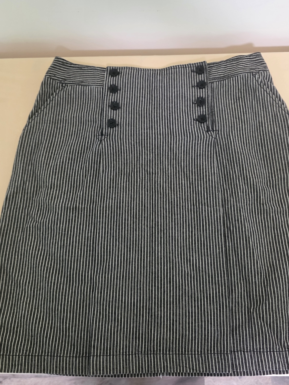 Larry Levine Black and White Striped Pencil Skirt Cotton